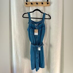 Girls size 18 Mayoral Blue Denim Overalls with Tie Waist NWT